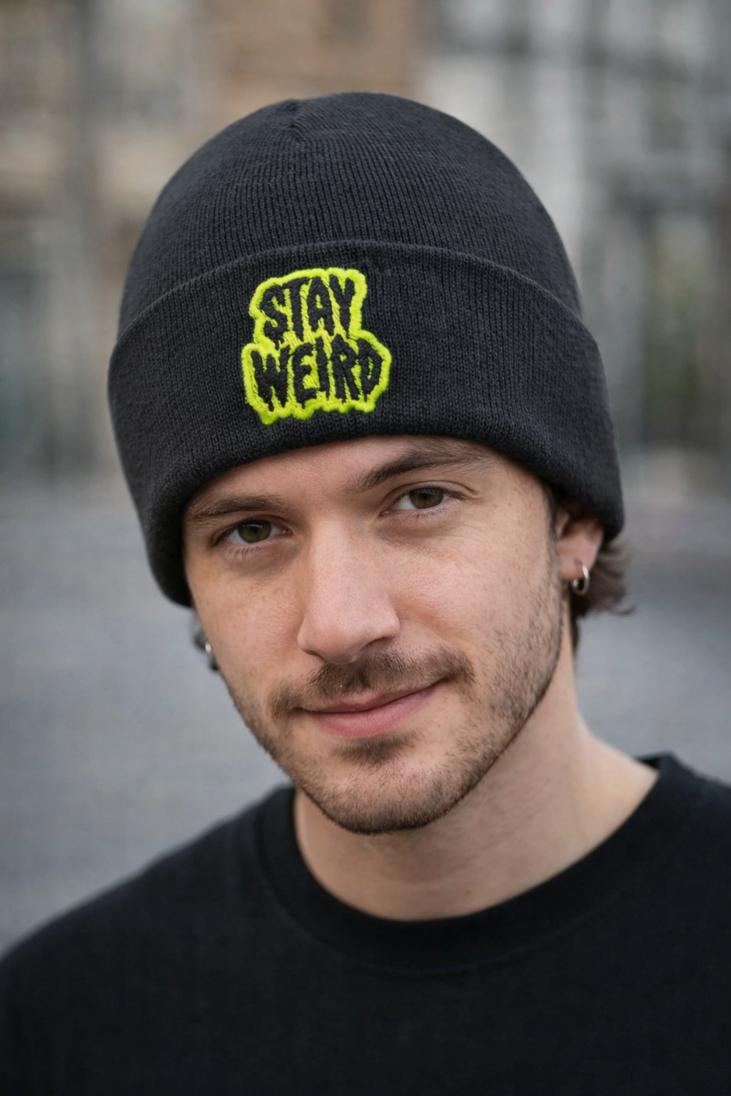 Stay Weird Toque – Neon Embroidered Cuff Hat